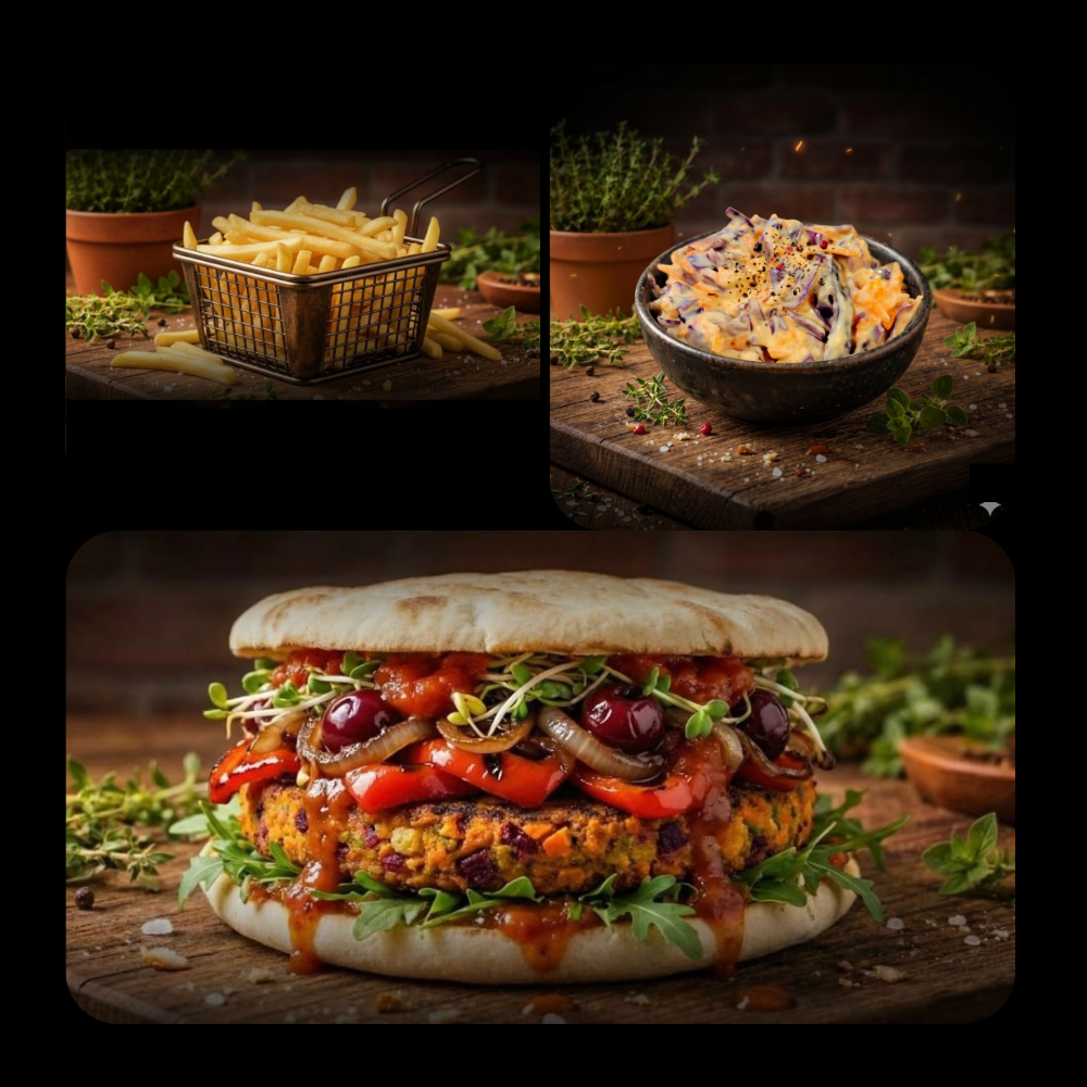 VEGAN burger z frytkami i colesławem